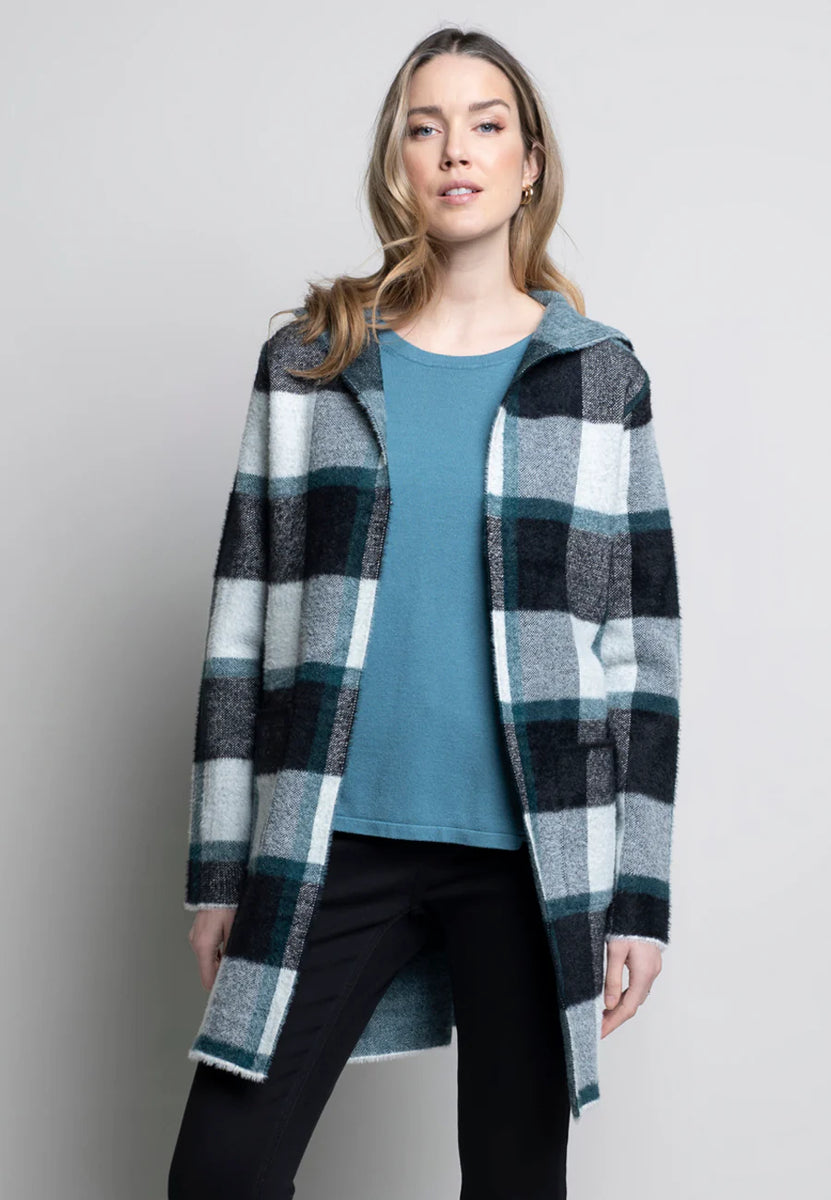 PICADILLY CANADA- CELESTIAL BLUE CHECK COATIGAN – House of Nicholetta