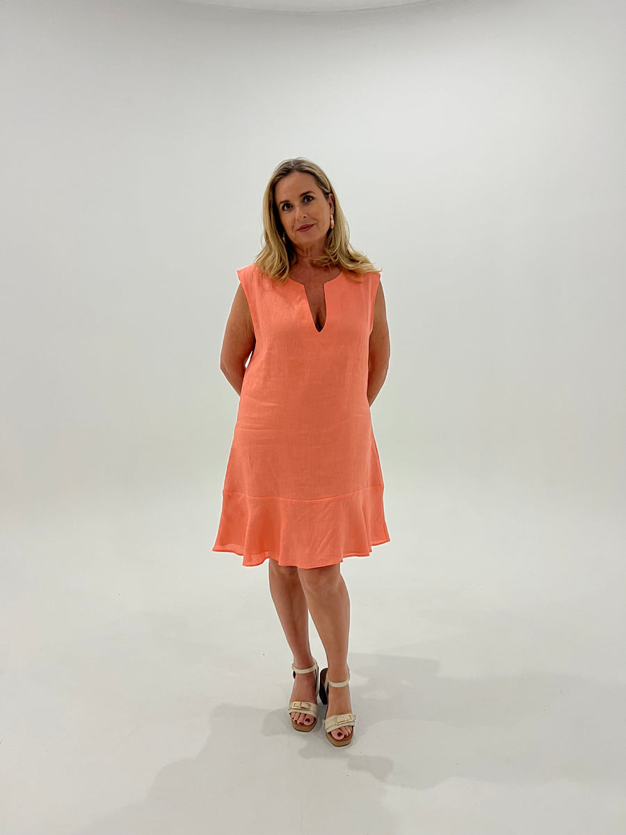 GREEK ARCHAIC KORI 25- OPEN BACK SHORT LINEN DRESS- CORAL – House of ...